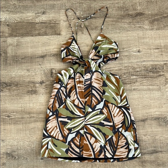 Zara 8054/528/505 Zara Cutouts Tropical Print Linen Mini Dress sz S - Picture 8 of 13